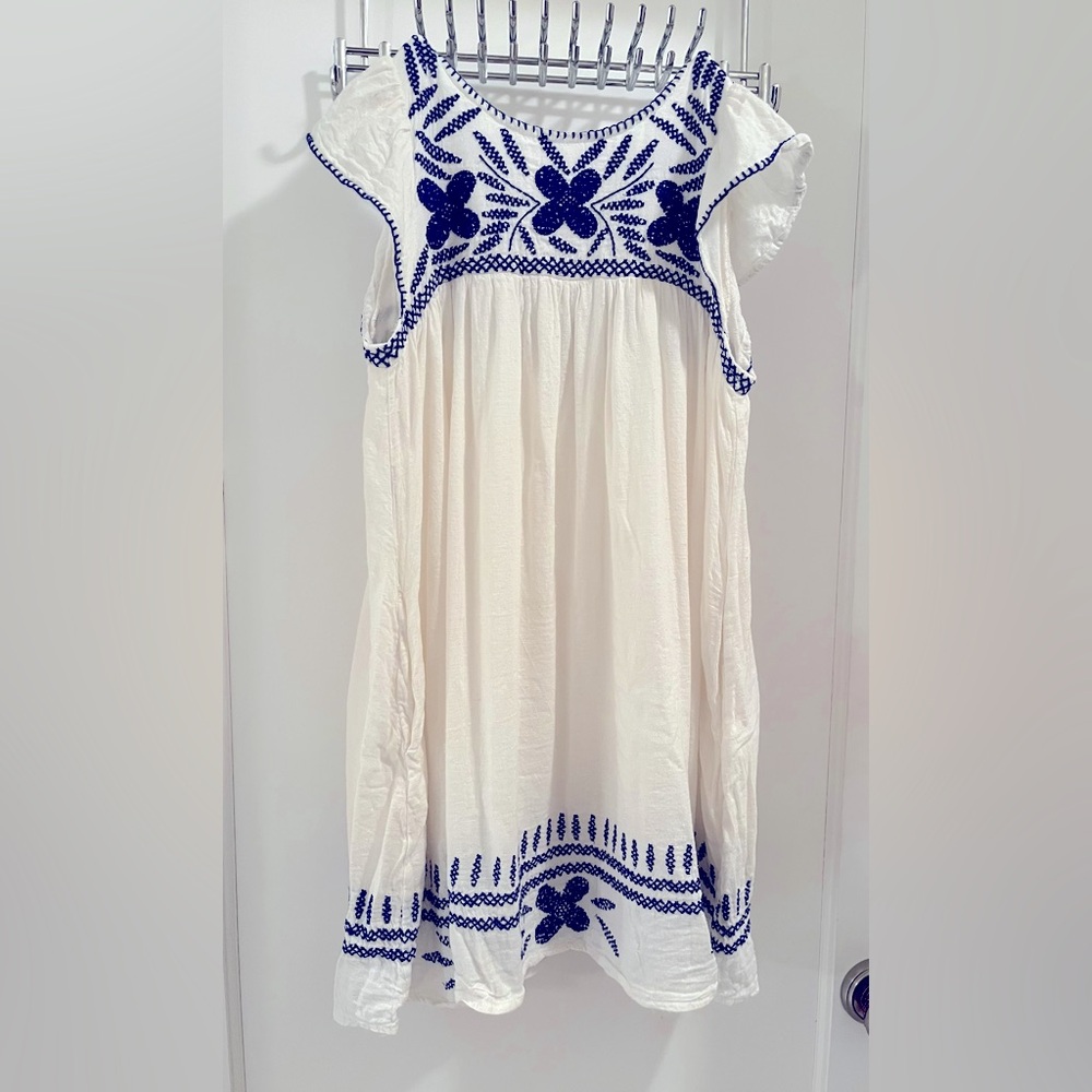Stunning Urban Outfitters Mama Mia Embroidered white and blue lined dress